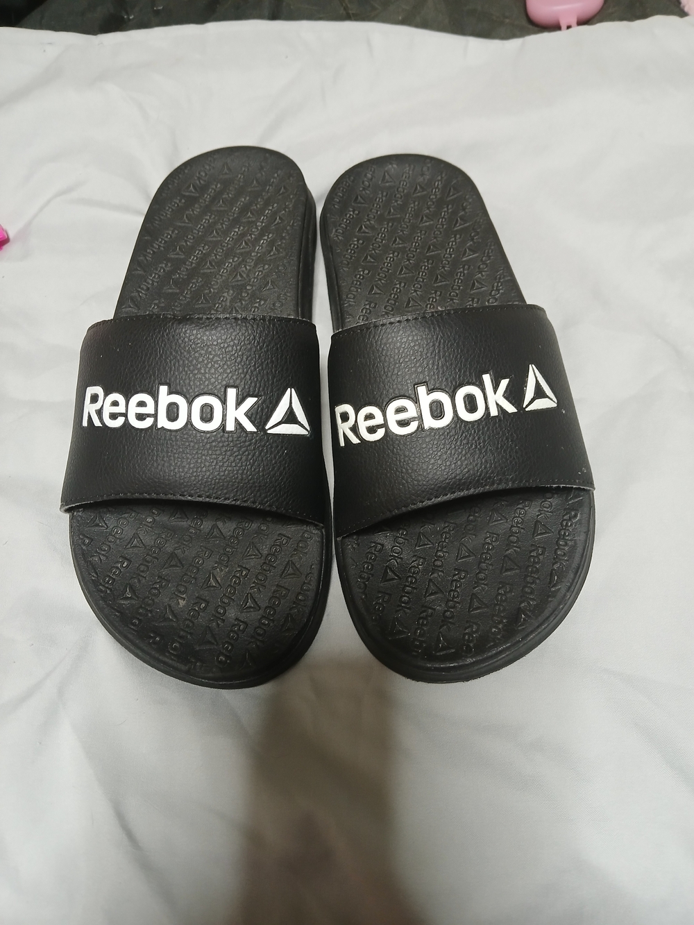 Reebok Black Slides with White Logo, Sporty, Y2k, Athletic, Comfort